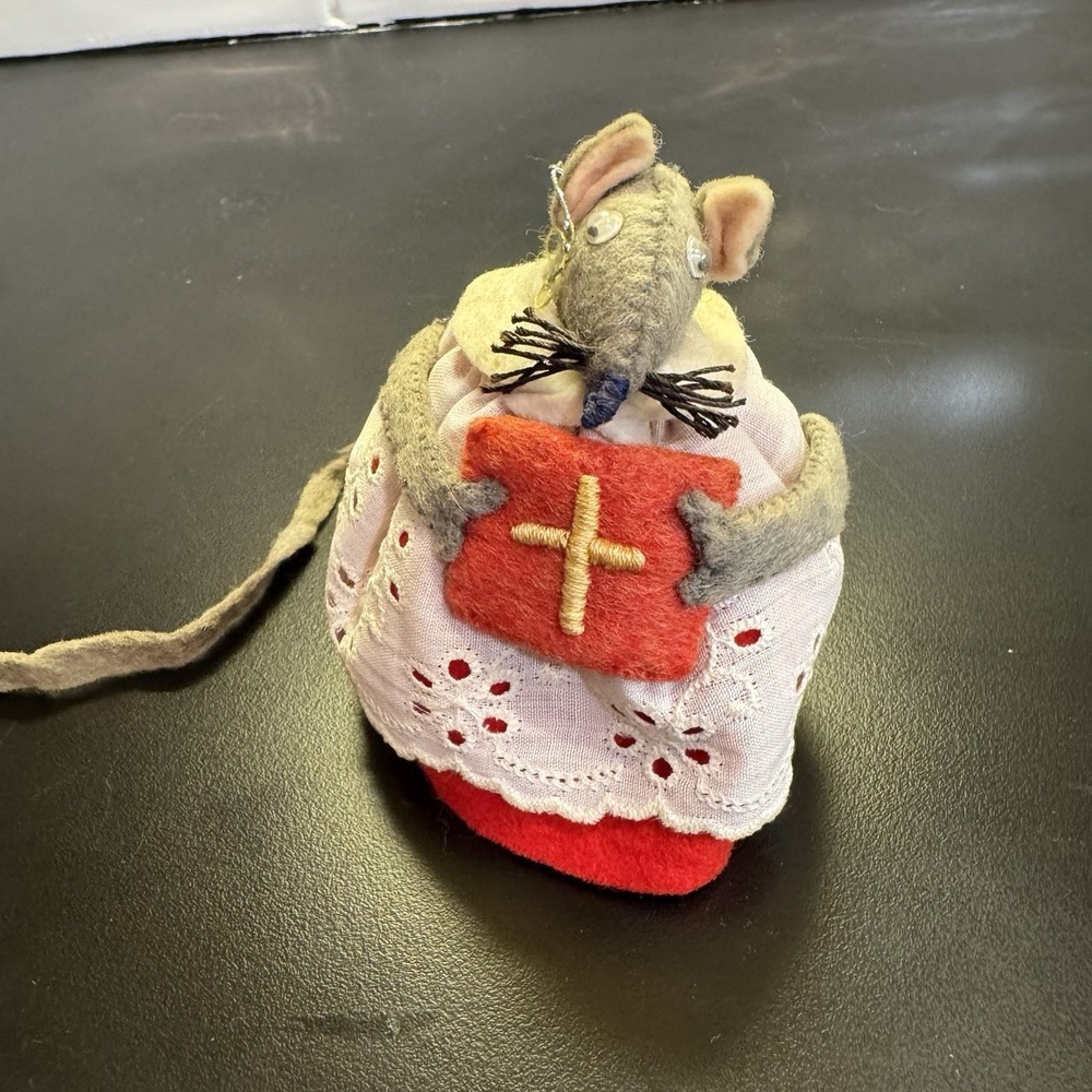 Felt‎ Church Choir Mouse Doll 3" Miniature Hand Made Christmas Ornament Kitschy